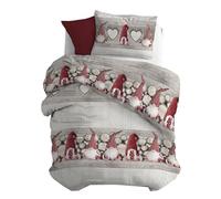 PENSIERI DELICATI Parure Copripiumino Singolo Flanella 100% Cotone, Sacco 155X200 CM e Federa 52X82 CM, Made in Italy, Copripiumino Lavabile In Lavatrice A 40°, Fantasia Gnomo Rosso