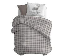 PENSIERI DELICATI Parure Copripiumino Singolo Flanella 100% Cotone, Sacco 155X200 CM e Federa 52X82 CM, Made in Italy, Copripiumino Lavabile In Lavatrice A 40°, Fantasia Cervo Beige