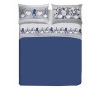 PENSIERI DELICATI Parure Copripiumino Singolo Flanella 100% Cotone, Sacco 155X200 CM e Federa 52X82 CM, Made in Italy, Copripiumino Lavabile In Lavatrice A 40°, Fantasia Gnomo Blu