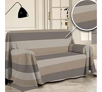 PENSIERI DELICATI Telo Copridivano 180 x 290 cm Made in Italy, Telo Copritutto 100% Cotone Puro Riciclato Tinto in Filo, Fantasia Fascia Beige, Ideale Come Telo Arredo, Salva Divano, Coperta Picnic