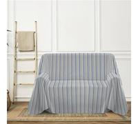 PENSIERI DELICATI Telo Copridivano 220 x 290 cm Made in Italy, Telo Copritutto 100% Cotone Puro Riciclato Tinto in Filo con Riga Tricolore Azzurro, Ideale Come Telo Arredo, Salva Divano