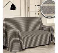 PENSIERI DELICATI Telo Copridivano 360 x 290 cm Made in Italy, Telo Copritutto 100% Cotone Puro Riciclato Tinto in Filo, Fantasia a Righe Tabacco, Ideale Come Telo Arredo, Salva Divano, Coperta Picnic