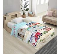 PENSIERI DELICATI, Telo Copriletto 1 Piazza 170 x 280 cm, 100% Tela Robusta Cotone Panama, Stampa Digitale Alta Risoluzione, Ideale come Copridivano e Telo Arredo, Fantasia Furgoncini, Made in Italy