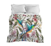 PENSIERI DELICATI, Telo Copriletto 2 Piazze 280 x 280 cm, 100% Tela Robusta Cotone Panama, Stampa Digitale in Alta Risoluzione, Ideale come Copridivano e Telo Arredo, Fantasia Colibri, Made in Italy