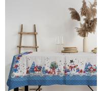 PENSIERI DELICATI, Tovaglia 145 x 190 cm, Telo Copritavolo 100% Cotone Panama per 6 Persone, Stampa Digitale in Alta Risoluzione, Fantasia Pupazzi di Neve Blu, Tovaglia Rettangolare