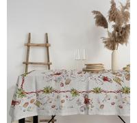 PENSIERI DELICATI, Tovaglia 145 x 250 cm, Telo Copritavolo 100% Cotone Panama per 12 Persone, Stampa Digitale in Alta Risoluzione, Fantasia Felice Natale, Tovaglia Rettangolare