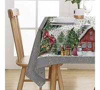 PENSIERI DELICATI, Tovaglia 145 x 250 cm, Telo Copritavolo 100% Cotone Panama per 12 Persone, Stampa Digitale in Alta Risoluzione, Fantasia Villaggio Natale, Tovaglia Rettangolare, Made in Italy