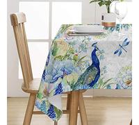 PENSIERI DELICATI, Tovaglia 145 x 250 cm, Telo Copritavolo 100% Cotone Panama per 12 Persone, Stampa Digitale in Alta Risoluzione, Fantasia Pavoni, Tovaglia Rettangolare, Made in Italy