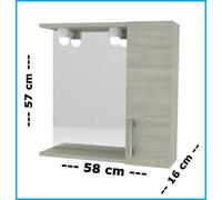 Pensile Bagno con Specchio Mobile Specchiera 1 anta da parete armadietto led