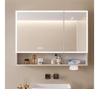 Pensile bagno con Stoccaggio,specchio contenitore da parete tocco intelligente,mobiletto bagno con specchio e LED luce,Disappannamento intelligente,specchio contenitore Con foro per estrazione carta (