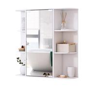 Pensile Bagno Sospeso con Ante a Specchio Scomparto Aperto Specchio Bagno Contenitore Cerniere Metalliche Adatto per Asciugamani, Prodotti per la Cura Della Pelle(58.2X16X59cm)