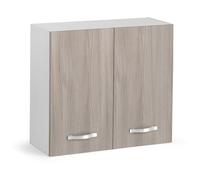 Pensile colapiatti per cucina componibile da 80 cm con due ante, realizzata in legno 100% MADE IN ITALY (Bianco con ante Olmo)