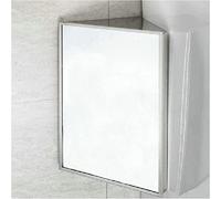 Pensile con mobile triangolare in acciaio inox, mobile ad angolo con specchio da bagno, organizer multiuso per medicinali con specchio, anta sinistra