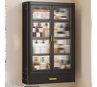 Pensile Cucina Pensile Bagno Sospeso Realizzato in Acciaio Al Carbonio Con Cassetti Altezza Del Ripiano Regolabile Diverse Dimensioni Vetrinetta Espositiva Da Parete(Black,50x14x81cm)