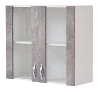 Shally Dogan Credenza, Pensile da Cucina con Vetro, Armadio Sospeso da Parete Vetrato in Legno Due Ante 1 Ripiano 2 Scomparti, Spazioso, Resistente, Grigio Cemento Dime. 80 x 32 x 72H cm