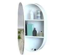 pensile Mobiletto Da Bagno Ovale Multistrato Con Specchio E Contenitore, Mobiletto Portaoggetti A Parete Con Specchio Per Cosmetici Organizer Con Anta Camera Letto E Corridoio(bianca)