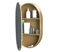 pensile Mobiletto Da Bagno Ovale Multistrato Con Specchio E Contenitore, Mobiletto Portaoggetti A Parete Con Specchio Per Cosmetici Organizer Con Anta Camera Letto E Corridoio(Gold)