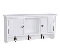 Pensile Portachiavi con Ante e Ganci, 3 Ganci Metallici, MDF e Acciaio, | Con ripiano centrale, due vani con ante, montaggio a parete, stile antico, finitura lavabile, capacità 5 kg
