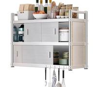 pensile Portaspezie Da Parete 3 Ripiani In Acciaio Inox Per Cucina Mobiletto Parete Con Ante Scorrevoli Mensola Organizer Per Camera Da Letto Bagno Grande Capacità Facile Da Pulire(60*35*90cm)