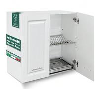 Pensile Scolapiatti con Vassoio Salvagoccia da Cucina Design Boiserie, Mobile a Parete in Legno Resistente Armadio Sospeso con Due ante e Due Ripiani, 80 x 32 x 72H cm Dona alla tua casa un aspetto mo