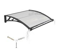 Pensilina da Esterno 120x80 cm in Policarbonato con Grondaia Integrata,Baldacchino Tettoia per Porta,Finestra e Veranda,con Protezione UV,Antipioggia e Antineve