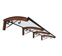 Pensilina da esterno in legno lamellare, copertura in policarbonato compatto trasparente, Modello Legno Riccio, dimensioni 100 x 300 cm, colore legno Teck