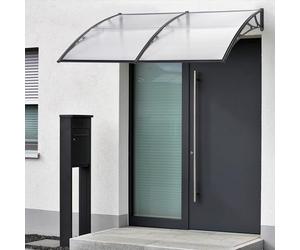 Pensilina Esterna per Ingresso 200 x 100 cm Tettoia Riparatore in Policarbonato Copertura Trasparente e Supporto Nero