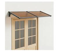 Pensilina Esterna per Ingresso， Tettoia Riparatore in Policarbonato Copertura in Colore Marrone e Struttura in Nero，Inclinazione verso il basso di 20°(100x350cm/39x138in)