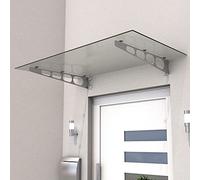 Pensilina in acciaio inox e vetro laminato trasparente, tettoia per esterno, 140cm x 90cm