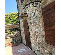 Pensilina in ferro da esterno zincata, copertura in policarbonato compatto Trasparente, Modello Base Ricciolo Top dimensione 90 x 150 cm