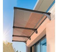 Pensilina Tettoia per Porta o Finestra Giardini Patio Verande,Pensilina da Esterno d'Ingresso da 65/80/90/100/120/150cm,Copertura in Policarbonato Impermeabile Marrone (65x340cm/26"x134")