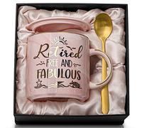 Pensione, Regali per Pensione, Retired Free and Fabulous - 400 ml Tazza da Caffè in Marmo Rosa con Motivo oro, Bella Confezione Regalo, Lavabile in Lavastoviglie, Adatto al Microonde