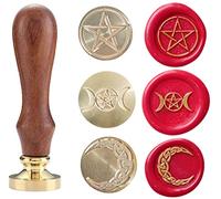 Pentagramtree Set di timbri per ceralacca, sigilli in rame con manico in legno, design vintage Wicca e nodo celtico (pentagramma, tripla luna, luna crescente)