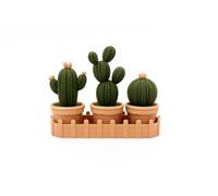 Pentamenta Set di 3 scatole decorative Cactus con base - Design all'uncinetto | portagioie originale, scatola di immagazzinaggio e decorazione da scrivania | mini vasi decorativi con vassoio