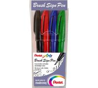 Pentel Arts SES15-4 Penna con punta in fibra PentelArts Penna a pennello, confezione da 4, Basic