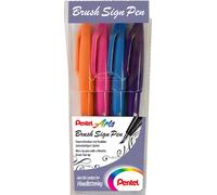 Pentel Arts SES15-4COL Penna con punta in fibra Penna a pennello per insegne Custodia di 4 colori(T)