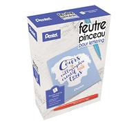 Pentel Arts - Kit Lettering con 4 pennarelli pennello pennello Sign Pen SES15C, nero, rosso, blu cielo e viola + 1 libretto Corso di lettering per tutti