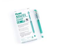 Pentel Arts Slicci Metallic - Penna gel con punta ad ago, 0,8 mm, inchiostro verde metallizzato, confezione da 12 pezzi (BG208MDX)