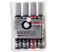 Pentel - Astuccio da 4 pennarelli Maxiflo per lavagna bianca, punta rotonda grossa