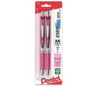 Pentel BCA EnerGel RTX Retractable Liquid Gel Pen Medium Line Metal Tip Pink Ink 2-Pack (BL77BP2P)