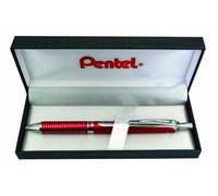 Pentel BL407B-BOX EnerGel - Rullo in gel liquido Sterling con corpo rosso opaco, tratto 0,35 mm, diametro sfera 0,7 mm, nero