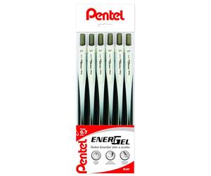 Pentel BL437 Energel Slim roller gel a scatto 0,7 mm nero, 6 pezzi | ultrascorrevole