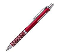 Pentel - Bolígrafo Energel retráctil con punta de bola y cuerpo metálico rojo. Escritura en color negro.