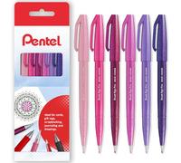 Pentel Brush Sign Pen SES15C - Pennino a pennello, punta in fibra, set da 6, in confezione regalo (toni del fiore)