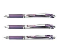 PENTEL ENERGEL BL77 - Set di 3 penne a sfera con inchiostro gel retrattile, punta 0,7 mm, colore: Lilla