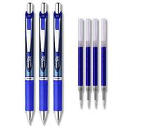 Pentel Energel Deluxe RTX Liquid Gel Ink Pen Set, Confezione da 3 con 4 ricariche (0,5 mm) - Colore Blu