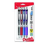 Pentel EnerGel RTX Retractable Liquid Gel Pen Medium Line Metal Tip Assorted Ink 4-Pk (BL77BP4M)