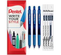 Pentel Energel X BL107 - Penne a sfera con inchiostro gel, punta da 0,7 mm, confezione da 3 + 3 ricariche, in confezione regalo, inchiostro blu navy