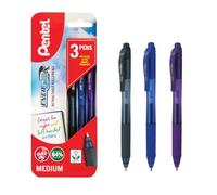 Pentel Energel-XBL107/3-ACV - Confezione da 3 penne a triplo blister, 0,7 mm, colore: Nero/Blu/Viola