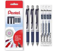 Pentel EnerGel XM BL77 - Penna retrattile a inchiostro gel liquido, 0,7 mm, 54% riciclata, astuccio in cartone con 3 penne + 3 ricariche (blu navy)